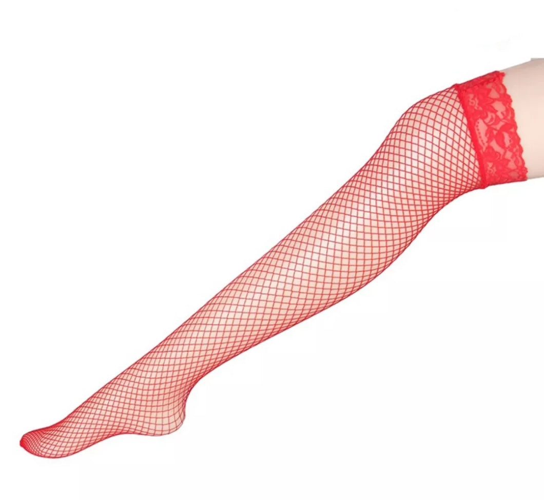 Sensual women red geisha style fishnet thigh-high stockings 

Feature: 

100% Brand new and high quality
Style: sexy-wear
Size: one size, suitable for weight between 40-75kg
Colour: red
Material: nylon, spandex
Fabric: lace
Sleeve length: sleeveless
Thickness: thin
Pattern: all season