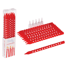 Load image into Gallery viewer, 20 pieces - Pop style and loved by everyone, these 20 red candles with lovely white dots are so stylish, they looks great on any cake. Have a great Birthday party! Material: Plastic, Paraffin   Dimensions: Length 13cm 
