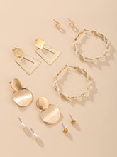 Load image into Gallery viewer, &#39;6 pairs Geometric Decor Earrings&#39; Fashionable, cute, elegant women accessories-earrings for a glam and trendy style. Girls&#39; favourite gift idea!      Origin: London Women Accessories Shop     Condition: new     Details: Geometric     Metal Color: Gold     Material: Alloy     Color: Gold     Type: Dangle, Hoop, Stud, Sets     Style: Casual, glamorous
