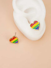 Load image into Gallery viewer, &#39;Rainbow Heart Striped Pattern Stud Earrings - 1 pair&#39;  Details: Multicolour Heart Metal Color: Gold Material: Metal Color: Multicolor Type: Stud Style: Glam, Fashion, Pride, Romantic, Casual
