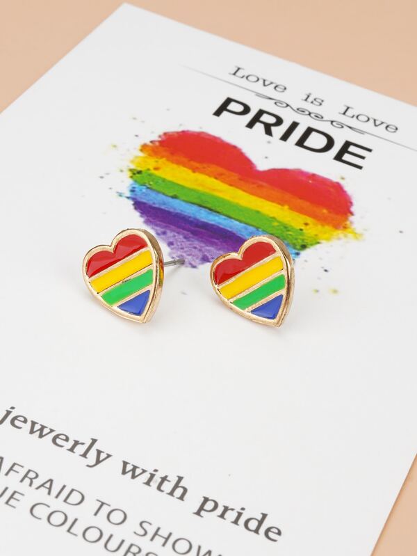 'Rainbow Heart Striped Pattern Stud Earrings - 1 pair'  Details: Multicolour Heart Metal Color: Gold Material: Metal Color: Multicolor Type: Stud Style: Glam, Fashion, Pride, Romantic, Casual