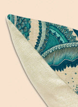 Load image into Gallery viewer,  &#39;Sea Wave Printed Cushion&#39; Fancy summer and comfort? Choose this beautiful boho style cushion with summer designs that recall the colours of the sea! In shades of blue, fashionable and relaxing pillow! Perfect for sofa, beds and armchairs. Gift idea for home décor lovers.      Material: 100% Polyester     Size: Length 45cm/17.7inch Width 45cm/17.7inch     Color: Multicolour (Blue tones)     Pattern Type: Graphic     Type: Pillowcase     No filler included
