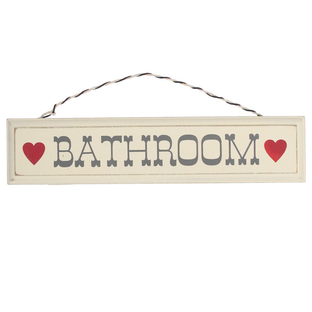  This lovely rustic cream wooden bathroom wall sign with hearts on a stripey string is perfect for decorating utility spaces or hanging above a bathroom/toilet room door. Material: Wood, Card String Dimensions:      Length: 22 cm     Height: 5 cm