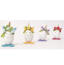 Load image into Gallery viewer, &#39;Set of 4 items/ Floral Handmade Unicorn Easter eggs gift set&#39;  Lovely Mini-Easter Ornaments. Create your colourful nest with this cute Easter decorations. Egg box include and ready to be open for the Easter hunting!
