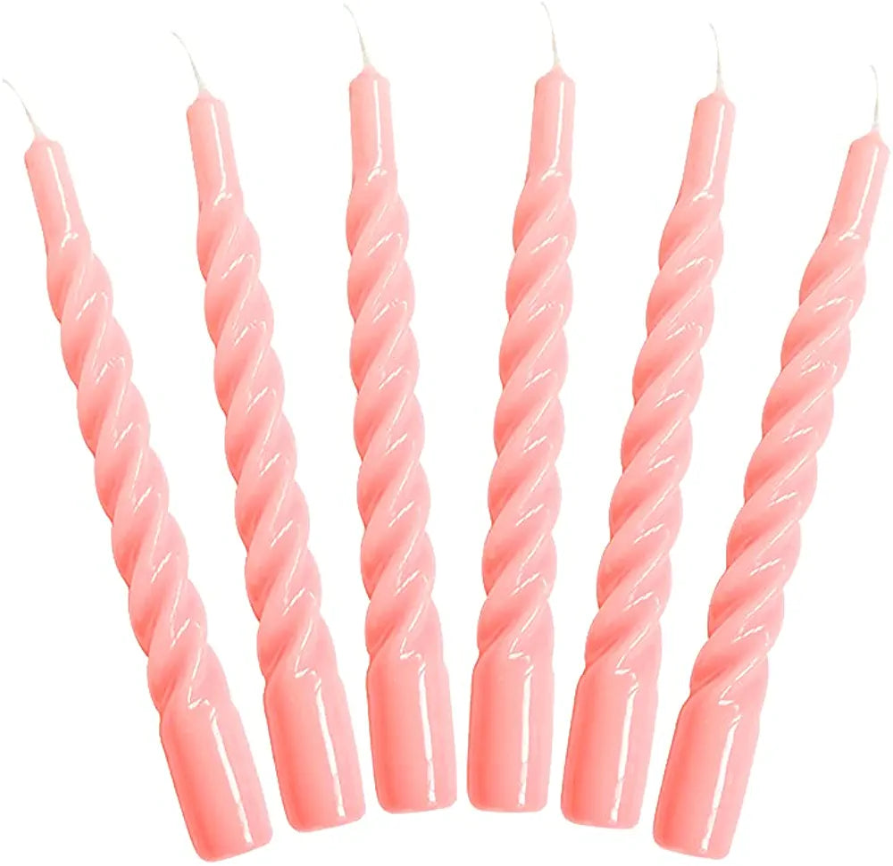 With their original shapes and extensive palette, Twist candles aren’t just for burning, they can be used as decorative elements in themselves. Home decor item and romantic gift idea. Available in pink. Last item! Material: Paraffin Matches included. Candle holders not included.  Dimensions: H: 19 cm  Set of 6 pinky wax candles Lacquered, matte tint