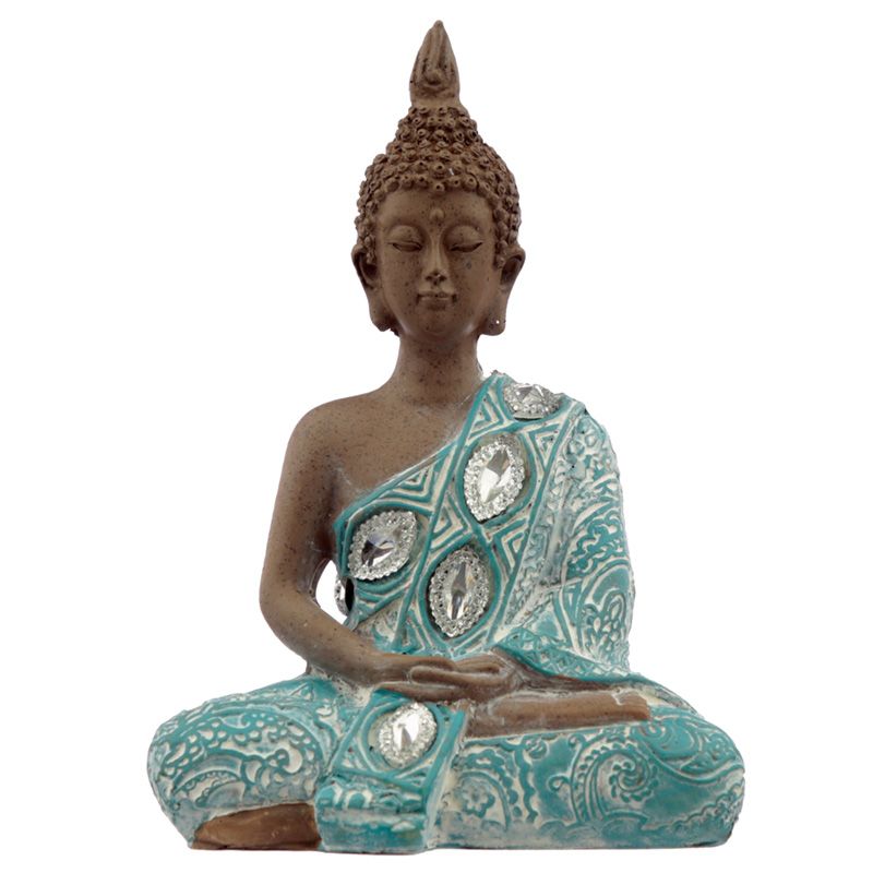 3 the beautiful Thai Buddha in Brown, White and Turquoise - Lotus home decor item and gift idea.      Material: Resin / Fragile     Dimensions: Height 13cm Width 9cm Depth 5cm      Spiritual, unique, prayer accessories.