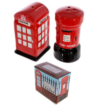 Load image into Gallery viewer, Adorable red ceramic Salt &amp; Pepper Set: Mail &amp; Telephone Boxes. Make your house British with this lovely London souvenir!      Origin: Londoner Souvenir Shop     Condition: new, last available     Material: Ceramic     Designer: Ted Smith     Food Safe: Yes     Dishwasher Safe: No     Microwave Safe: No     Dimensions: Height 7.5 cm
