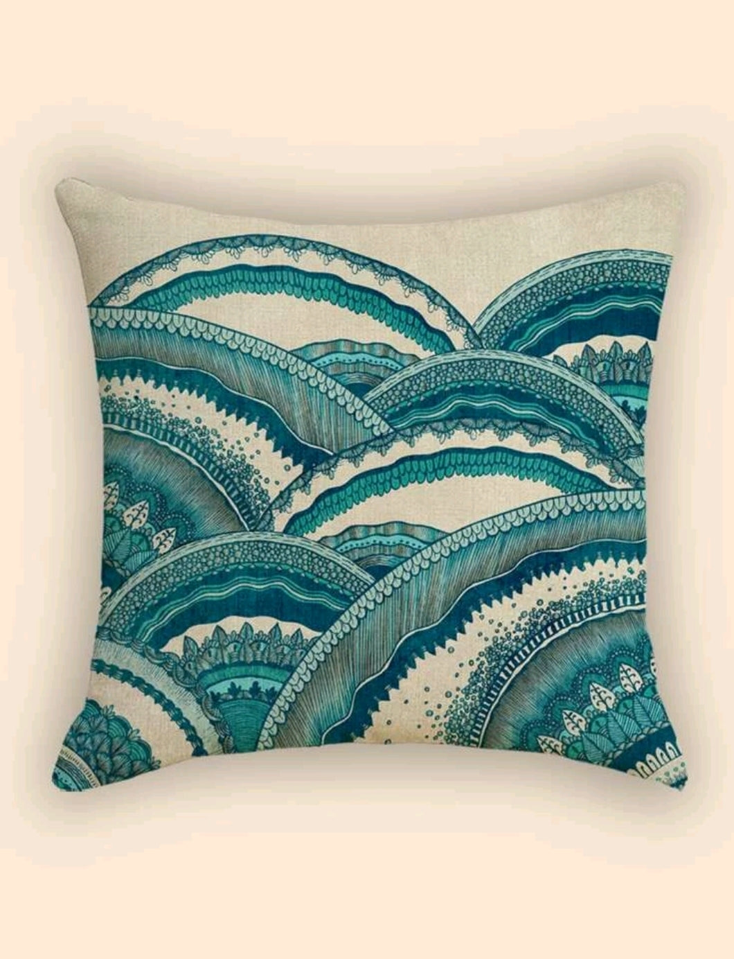  'Sea Wave Printed Cushion' Fancy summer and comfort? Choose this beautiful boho style cushion with summer designs that recall the colours of the sea! In shades of blue, fashionable and relaxing pillow! Perfect for sofa, beds and armchairs. Gift idea for home décor lovers.      Material: 100% Polyester     Size: Length 45cm/17.7inch Width 45cm/17.7inch     Color: Multicolour (Blue tones)     Pattern Type: Graphic     Type: Pillowcase     No filler included