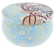 Load image into Gallery viewer, &#39;Cute gold metal candle holder and 1 light blue soya scented candle in a pot&#39;. This adorable candle is made by flowery wax and comes in a decorated tin box which will rest on the elegant candle stand. Candle set handy and very posh! Lovely gift idea and home decor item, perfect present for candle lovers!      Handmade soy wax natural style home decoration     Color: Gold and light blue     Composition: 100% Iron     Size: Height : 4.5 cm/1.8cm Diameter : 7 cm/2.8cm
