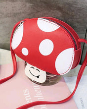 Load image into Gallery viewer, This adorable Mushroom Design Cross-body Bag, red in white spots, is a lovely accessory to use when you go out with friends! Easy to carry, fashionable, easy to wash by hand. How pretty she is!      Pattern Type: Cartoon, Polka Dot     Magnetic: No     Bag Size: Mini     Composition: 100% PU Leather     Material: PU Leather     Size: Length 13cm X Width 4cm X Height 9cm X Strap Length 80cm
