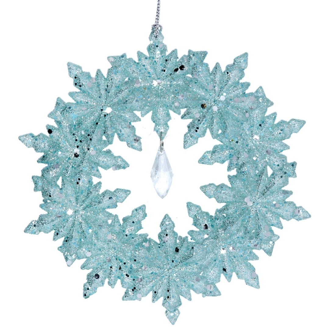 Unique Christmas Tree decor, hanging decoration, light blue frozen crystal snowflake. Perfect for festive time, home decor item and elegant gift idea. Acrylic Snowflake (13cm) - Blue w Crystals Dimensions 13x13x1cm Product Weight 46 g Composition 98% Plastic, 2% Glitter