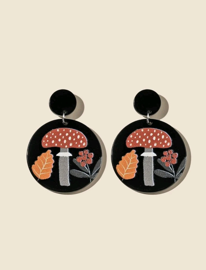 '1 pair / Leaf Pattern Drop Earrings' how cute are these mushroom earrings! Add a bit of autumnal vibes and warm colours into your bijoux-jewellery set. Lovely gift idea, it comes in a gift bag :) Details: Round Metal Colour: Silver Material: Acrylic Colour: Multicolour Type: Dangle Style: Glam, Bohoo Size: Eardrop Height 4.8 cm X Eardrop Width 3.4 cm OR Eardrop Height 1.9 inch X Eardrop Width 1.3 inch