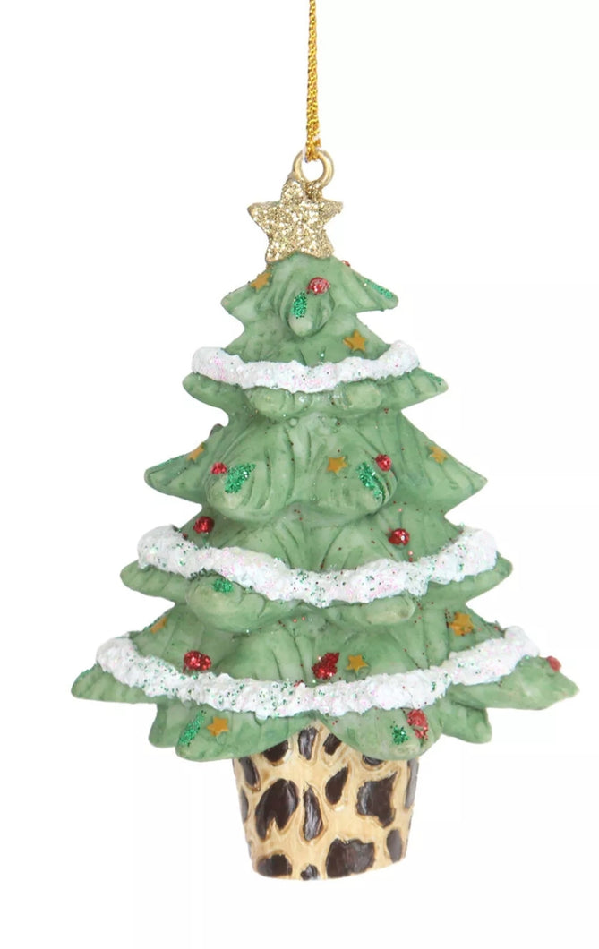 Stylish Christmas Tree decor- Hanging Animal Fantasy Christmas Tree Leopard Print Pot - African Wild Jungle Style Bauble Decor. Coll gift idea and home decor item. Size: (8 x 5.5 x 4) cm Design by Gisela Graham Type Xmas Decorations