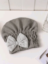 Load image into Gallery viewer, &#39;Bath accessories Fashion House Hat&#39; feel like a classy woman even when you are at home alone dedicating yourself to personal care! Use this gorgeous greyish coloured hair drying cap after a relaxing bath or shower anti-stress! The bow makes it so fashionable! Secret: some also use it as a hat in the warm season like spring and summer.      Pattern Type: Plain     Color: Grey     Material: 100% Superfine Fiber     Size: one-size (Length 21cm X Width 26cm)
