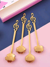 Load image into Gallery viewer,  &#39;4 pcs of this adorable music spoon set with floral design! Match it with other Rovistella&#39;s item such as the espresso cups and make your guests surprised by the beauty of this set!&#39;      Colour: Gold     Pattern Type: Floral/Music     Type: Spoon     Material: Stainless Steel (dry it well after washing by hand)     Size: Length 13.5 cm (5.3 inch) X Width 2.8cm (1.1inch)
