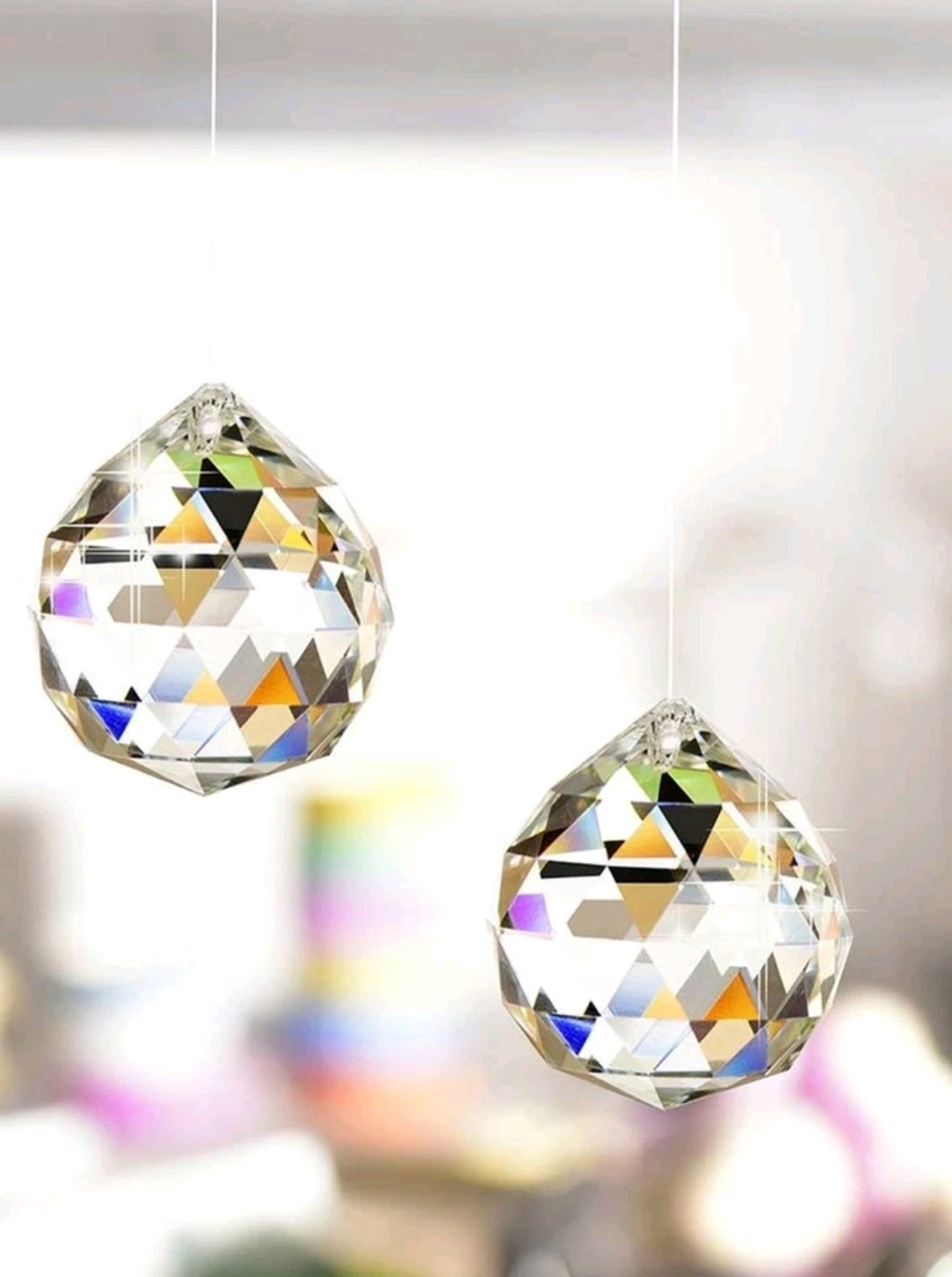 '2 Decorative Crystal Pendants' A pair of teardrop crystal glass almond shape fine chic pendant decorative jewellery-bijoux lighting craft decor. Color: Clear Material: Hard Plastic Size: Length 3cm (1.2 inch) X Width 3 cm (1.2 inch)