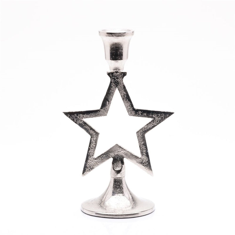 'Standing Star Candle Holder 20 cm' - Standing Star Decoration With a Candle Holder On Top. Candle included. Home decor, Christmas and Festive vibes, gift idea. Light chandelier silver colour.