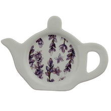Load image into Gallery viewer, 3 Lavender Fields Pick of the Bunch Porcelain Teapot Shaped Teabag Dish/Holder. An object that cannot be missing in the cupboard or on the table of tea time lovers. British elegant gift idea!      Material: Porcelain     Food Safe: Yes     Dishwasher Safe: Yes     Dimensions: Height 1.5cm Width 15cm Depth 10.5cm Weight 0.170 each
