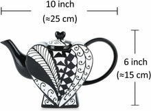 Load image into Gallery viewer, What a beautiful Heart Shape Teapot! When you want to enjoy a Coffee with your friends, show this stylish Black and White teapot. Perfect for a Tea party. Some lovers use it as a Saint Valentine&#39;s present! Unique gift for tea lovers and Alice in Wonderland&#39;s Queen of Hearts fans. For wedding favours, write to info@rovistella.com      Material: ceramic     Features: Dishwasher Safe     Condition: new, antique style
