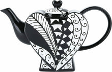 Load image into Gallery viewer, What a beautiful Heart Shape Teapot! When you want to enjoy a Coffee with your friends, show this stylish Black and White teapot. Perfect for a Tea party. Some lovers use it as a Saint Valentine&#39;s present! Unique gift for tea lovers and Alice in Wonderland&#39;s Queen of Hearts fans. For wedding favours, write to info@rovistella.com      Material: ceramic     Features: Dishwasher Safe     Condition: new, antique style
