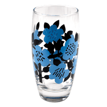 Load image into Gallery viewer, Beautiful and stylish drinking glass set, bringing a splash of colour to your kitchen! Volume: 350ml (approx.) Dishwasher safe top rack, low to medium temperature setting. Material: Glass; Dimensions: Length: 6.5 cm X Height: 14 cm X Width: 6.5 cm; Patterns: Folk doves, Astrid flower, Leaf, Flamingo and Tropical palm leaf designs. Origin: Londoner Gift Shop. Condition: new, never used, 2 glasses are missing (the set has 5 pieces). The item cannot be returned. The set comes in a gifted box.
