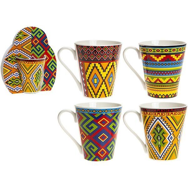Breakfast and coffee time. Drink your favourite hot drinks in this amazing assorted Aztec design mugs, so stylish and durable. With classic patterns, these mugs are sure to be a cool gift idea for table decor lovers!      Quantity:4     Stoneware Mug     Wraparound Sleeve