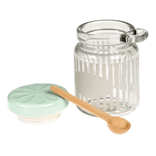Load image into Gallery viewer, &#39;2 Condiment Jar With Spoon Rustic-Shabby Chic style&#39; Perfect for spice mixes, salt and pepper, this little jar and matching wooden serving spoon is super handy for the kitchen. Hand wash only. Lovely home decor item and kitchenware gift idea!
