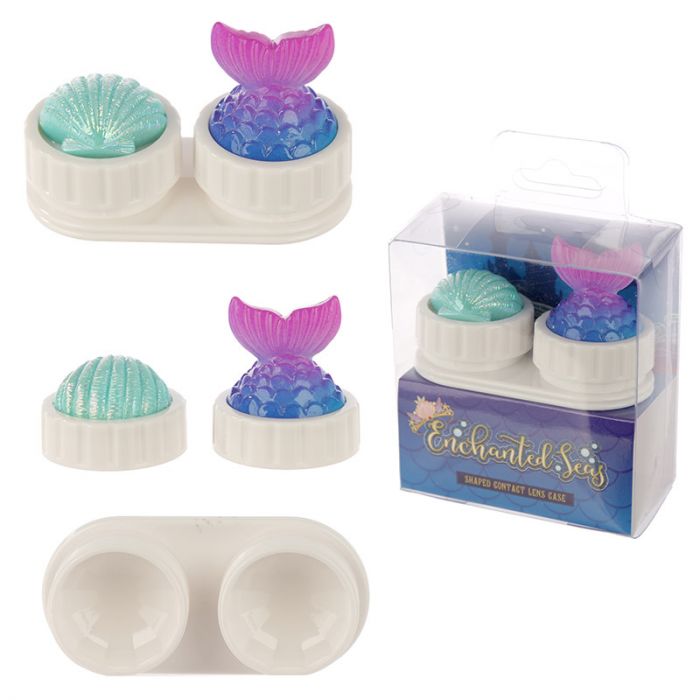 'Enchanted Seas Mermaid Tail & Shell Topper Contact Lens Case' A lovely gift idea for a Mermaid lover who use daily contact lens - a useful, portable and cool accessory. You friends will love it!      Fashion, accessory, summer gift idea     Material: Plastic     Dimension: Height 3.5cm Width 6cm Depth 3cm