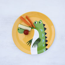 Load image into Gallery viewer, &#39;Bill The Crocodile Melamine Plate - This Colourful Creatures design is popular with both boys and girls, it can be used both at school or at home, easy to wash, a light plate of weight to carry with you. This Crocodile plastic plate goes perfectly with the matching children&#39;s kitchenware: find the beaker, bowl and cutlery as well and give this gift as part of a set!&#39;      Dishwasher safe     Not for microwave
