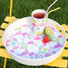 Load image into Gallery viewer, This fun pink beige Flamingo Bay bamboo fibers serving tray is practical, durable and eco-friendly! Use it at dinner parties and serve guests in style! Table decor item and gift idea, perfect present for flamingo lovers!  Dishwasher safe Not for microwave or oven. Material Bamboo fibers and melamine Dimensions: Length 30cm, Height 4.5cm, Width 30cm
