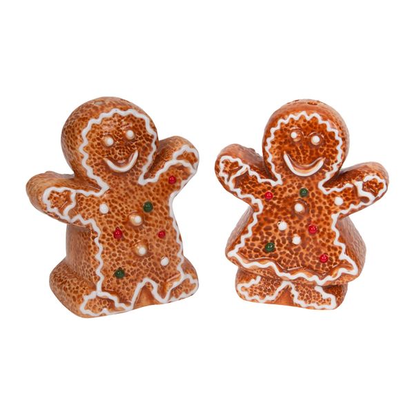 '2 pieces / Mr and Mrs Gingerbread Couple Salt and Pepper Shaker set' Perfect Christmas addition to your homeware. Home decor item for festive table setting and lovely gift idea. You guests will love it! Finish Hand painted Material Ceramic Size: 9.5 height 8 width 5 diameter (cm)
