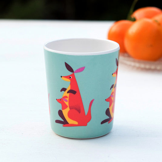 'Larry the Kangaroo Melamine Beaker - This lovely Kangaroo plastic beaker is part of the Colourful Creatures melamine set. Give it as a gift to your kid, useful item at meal times both at home or at school. Match it with a plate, cutlery and water bottle of the animals lunch set!'      Dishwasher safe     Not for microwave     Volume: 150ml