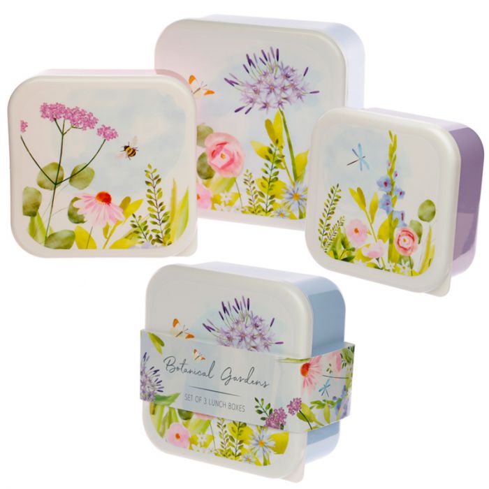 'Set of 3 Floral Lunch Boxes' - These decorated boxes, printed with a Botanical Gardens design, are portable and easy to wash, useful for a meal time outside home'.
