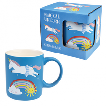 Load image into Gallery viewer, &#39;Ali Magical Unicorn Mini Mug - This cheerful kid&#39;s mug is a bright addition to your kitchen cupboard! With a soft matte finish, this ceramic mug comes in a presentation box. Well made for children, light, colourful and easy to carry.  Widely used at breakfast for hot or cold drinks. Adorable as a gift for unicorns and rainbows&#39; lovers&#39;.      Dishwasher safe     Approx. 350ml volume
