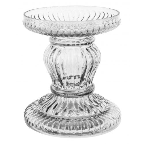 'Mini Silver Glass Ribbed Pillar Candle Holder - This ribbed pillar candle holder complements the soft glow of candlelight. Perfect for a pillar candle lover, ideal to style on your coffee table, mantelpiece or even your garden table. Your guests will be impressed by the beauty and elegance of this item!'
