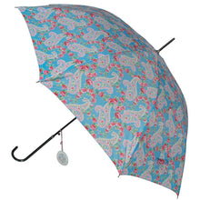 Load image into Gallery viewer,  Pretty light blue Paisley Park design big umbrella is perfect to brighten up those gloomy wet days. Elegant gift idea for umbrella lovers and collectors. 8 spoke metal framework, PVC handle Waterproof material (Metal, Plastic, Nylon) Dimensions: Length 8.5 cm X Height 91 cm X Width: 4 cm
