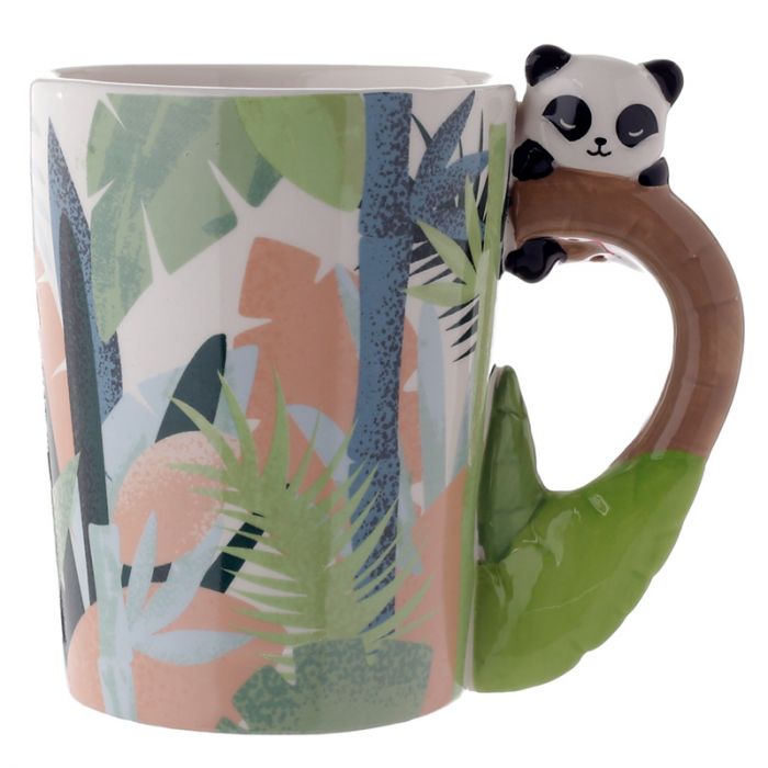 'Adorable Pandarama Mug with a sleepy Panda on the handle. Use it for breakfast, drink your favourite drinks, insert your pens and pencils in it or use it as an ornamental item. This cute cup of colours that recall also the forests in China, where  sweet pandas play, is a lovely gift for your best friend too!'      Material: Ceramic     Dimensions: Height 11cm Width 12.5cm Depth 8.5cm     Food Safe: Yes     Microwave Safe: No     Dishwasher Safe: No     Volume: 400ml     Washing by hand