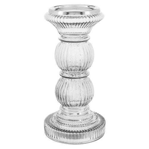 '1 Large Silver Glass Ribbed Pillar Candle Holder - This ribbed pillar candle holder complements the soft glow of candlelight. Perfect for a pillar candle lover, ideal to style on your coffee table, mantelpiece or even your garden table. Your guests will be impressed by the beauty and elegance of this item!' Place on a heat resistant flat surface. Be aware that the holders will become hot to touch. Keep it away from kids. 