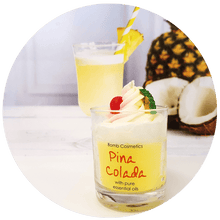 Load image into Gallery viewer, 'Piña colada scented candle' This creamy, lovely and colourful candle in a glass jar has a coconut base with fresh pineapple scents. It reminds you of the fantastic smell of the exotic cocktail: Grapefruit &amp; Mandarin - pure essential oils in it. This candle will burn for 30 to 35 hours. Many people light the candle at bath time, others use it as a decorative item. This cute article is a perfect gift for candle lovers too. 

