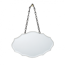 Load image into Gallery viewer, &#39;Small Chantilly Bevelled Mirror&#39; A quirky hanging lovely mirror perfect for mirror displays - place it in your hallway or bedroom and decorate plain walls. French shabby chic style, cute home decor item and gift ideas.      Width (horizontal): 19 cm     Length (vertical): 12 cm     Full length including chain: 15 cm     Adjustable chain - loop the chain through the d-rings on the reverse and clip together at your desired length.
