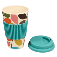 Load image into Gallery viewer, Vintage Style, Autumn leaves/Ivy Travel Mug is made by bamboo, good quality material. A trendy well printed travel mug in a presentation box. This mug comes with a silicone lid and sleeve to keep hot drinks safe on the go! Lovely home decor item and gift idea.  Dishwasher safe (excluding silicone lid and sleeve) Do not put in the microwave Travel, Breakfast, Drinks and Tea time accessory Material: Bamboo fibers, Cardboard, Melamine, Silicone Warm pastel colors: green, pink, light blue, orange
